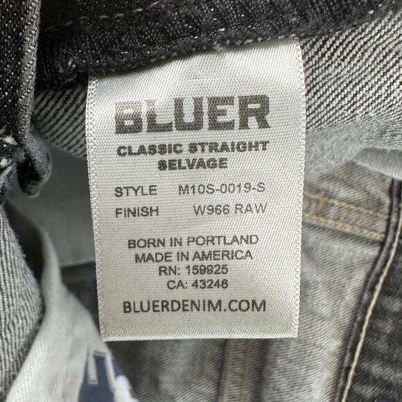 Bluer than Indigo Jeans Mens 35 Classic Straight Selvage Button Fly Black Washed - Picture 6 of 10
